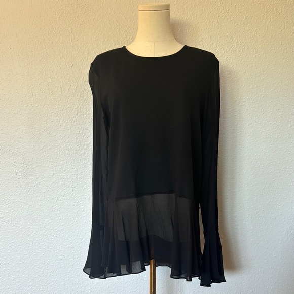 Theory Long Sleeve Blouse with Silk Peplum Hem size Large - Picture 5 of 16